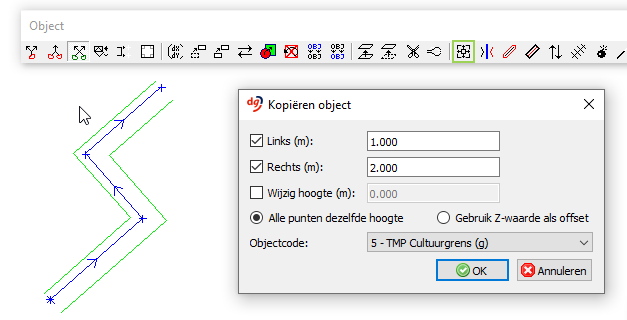 Voorbeeld kopiëren van een lijnobject met offset. in dg DIALOG BGT