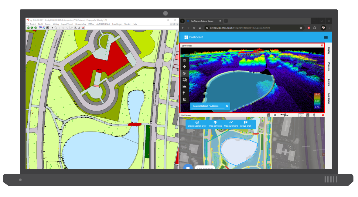 Laptop met screenshot van puntenwolken in pointer-web